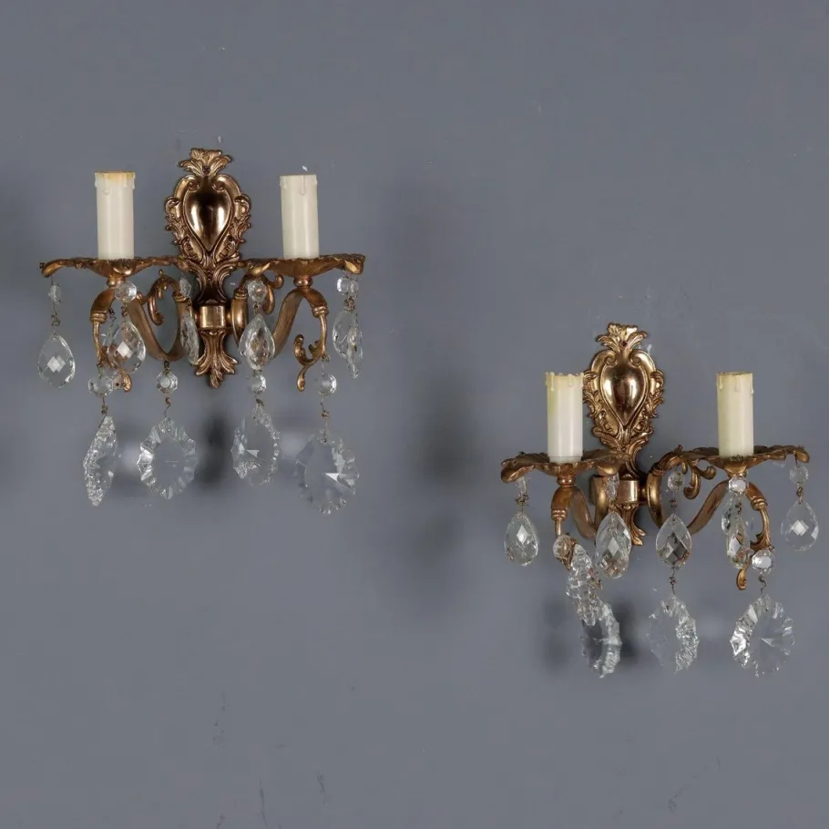 New Pamono Rococo Style Wall Lamps in Bronze, Italy, 20th Century, Set of 2