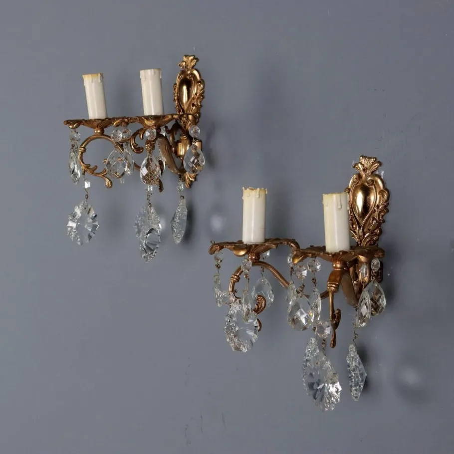 New Pamono Rococo Style Wall Lamps in Bronze, Italy, 20th Century, Set of 2