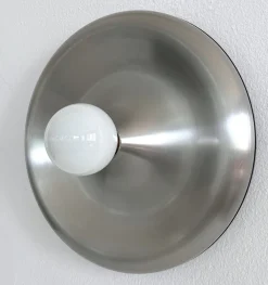 New Pamono Round Silver Aluminium Disc Wall Light or Flush Mount, 1970s