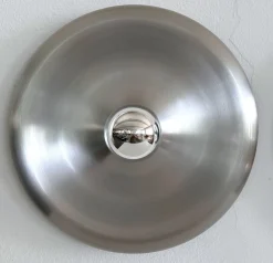New Pamono Round Silver Aluminium Disc Wall Light or Flush Mount, 1970s