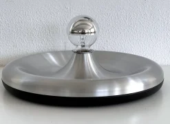 New Pamono Round Silver Aluminium Disc Wall Light or Flush Mount, 1970s