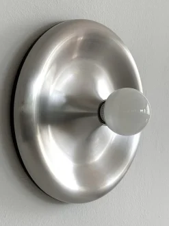New Pamono Round Silver Aluminium Disc Wall Light or Flush Mount, 1970s