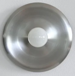 New Pamono Round Silver Aluminium Disc Wall Light or Flush Mount, 1970s