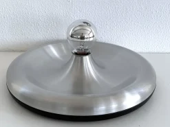 New Pamono Round Silver Aluminium Disc Wall Light or Flush Mount, 1970s