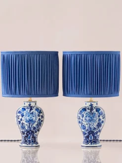 Best Pamono Royal Delft Blue Louis XV Table Lamps, New Pleated Lampshades, Set of 2