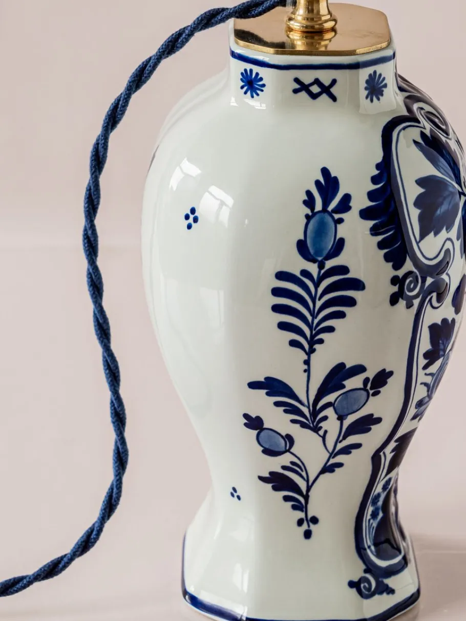 Best Pamono Royal Delft Blue Louis XV Table Lamps, New Pleated Lampshades, Set of 2