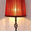 Hot Pamono Rustic Table Lamp with Handmade Black Iron Base and Red Fabric Shade by Triebenbacher, 1970s