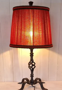 Hot Pamono Rustic Table Lamp with Handmade Black Iron Base and Red Fabric Shade by Triebenbacher, 1970s