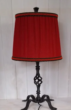 Hot Pamono Rustic Table Lamp with Handmade Black Iron Base and Red Fabric Shade by Triebenbacher, 1970s
