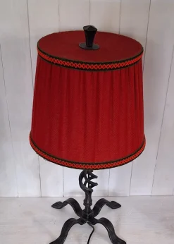 Hot Pamono Rustic Table Lamp with Handmade Black Iron Base and Red Fabric Shade by Triebenbacher, 1970s