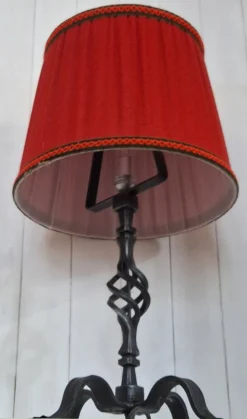 Hot Pamono Rustic Table Lamp with Handmade Black Iron Base and Red Fabric Shade by Triebenbacher, 1970s