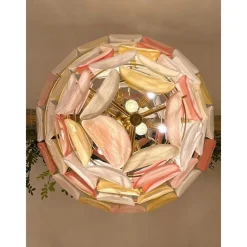 Hot Pamono Sanded Pink and Amber Petals Murano Glass Chandelier by Simoeng