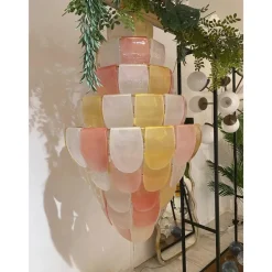 Hot Pamono Sanded Pink and Amber Petals Murano Glass Chandelier by Simoeng