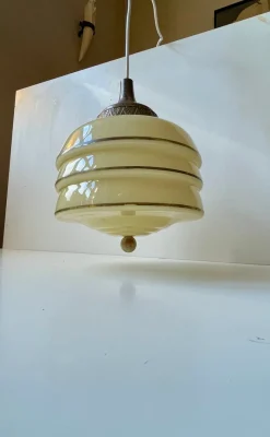 Clearance Pamono Scandinavian Art Deco Opaline Glass Beehive Pendant Lamp, 1930s