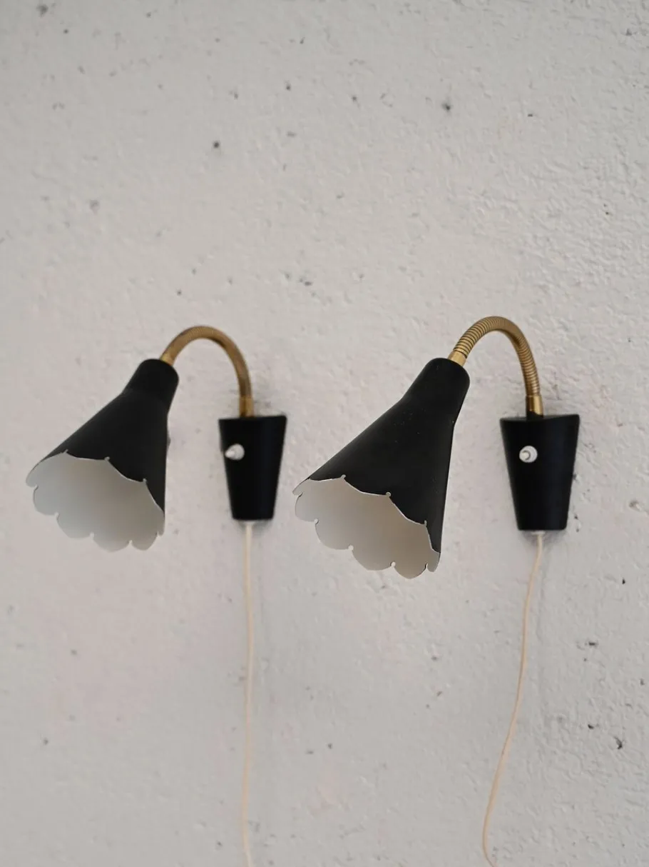Clearance Pamono Scandinavian Black Sconces, 1950s-1960s, Set of 2