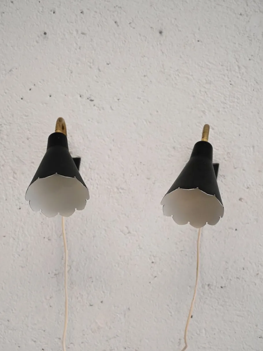 Clearance Pamono Scandinavian Black Sconces, 1950s-1960s, Set of 2