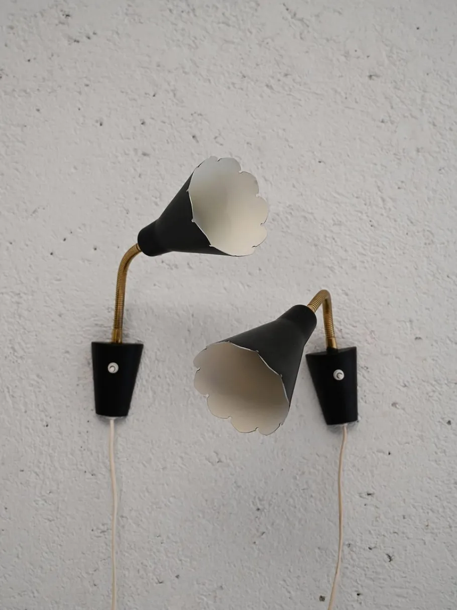 Clearance Pamono Scandinavian Black Sconces, 1950s-1960s, Set of 2