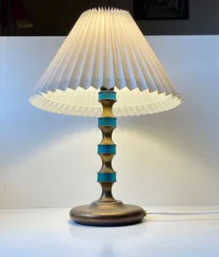 Sale Pamono Scandinavian Blue Glass and Brass Table Lamp by Vitrika, 1960s