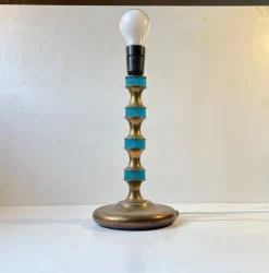 Sale Pamono Scandinavian Blue Glass and Brass Table Lamp by Vitrika, 1960s