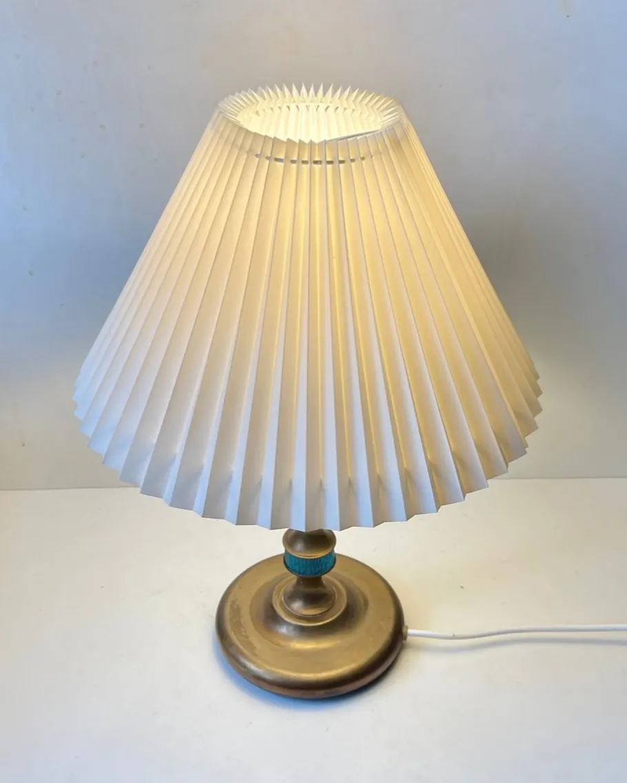 Sale Pamono Scandinavian Blue Glass and Brass Table Lamp by Vitrika, 1960s