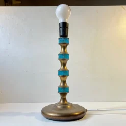 Sale Pamono Scandinavian Blue Glass and Brass Table Lamp by Vitrika, 1960s