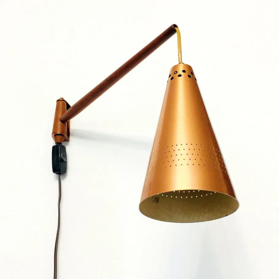 Clearance Pamono Scandinavian Copper & Teak Model S 1718 Wall Lamp by Hans-Agne Jakobsson for Hans-Agne Jakobsson AB Markaryd, Sweden, 1960s