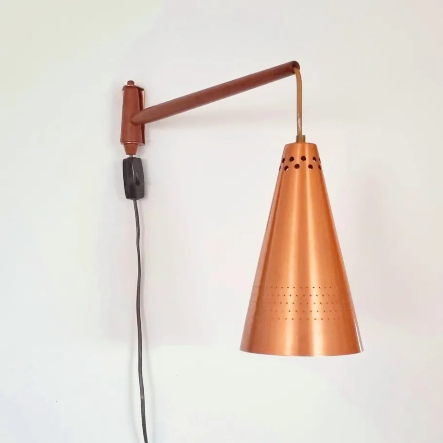 Clearance Pamono Scandinavian Copper & Teak Model S 1718 Wall Lamp by Hans-Agne Jakobsson for Hans-Agne Jakobsson AB Markaryd, Sweden, 1960s