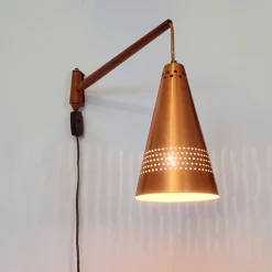 Clearance Pamono Scandinavian Copper & Teak Model S 1718 Wall Lamp by Hans-Agne Jakobsson for Hans-Agne Jakobsson AB Markaryd, Sweden, 1960s