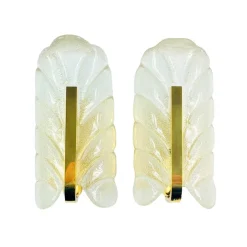 Sale Pamono Scandinavian Glass and Brass Leaf Wall Lights by Carl Fagerlund for Orrefors, 1960s, Set of 2