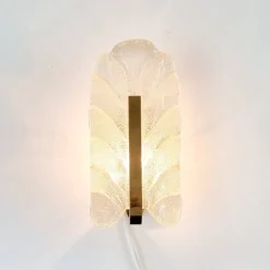 Sale Pamono Scandinavian Glass and Brass Leaf Wall Lights by Carl Fagerlund for Orrefors, 1960s, Set of 2