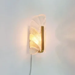 Sale Pamono Scandinavian Glass and Brass Leaf Wall Lights by Carl Fagerlund for Orrefors, 1960s, Set of 2