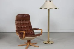 Hot Pamono Scandinavian Modern Anna Floor Lamp with Brass Stem with Canvas Shade by Anna Ehrner for Atelje Lyktan, Sweden, 1970s