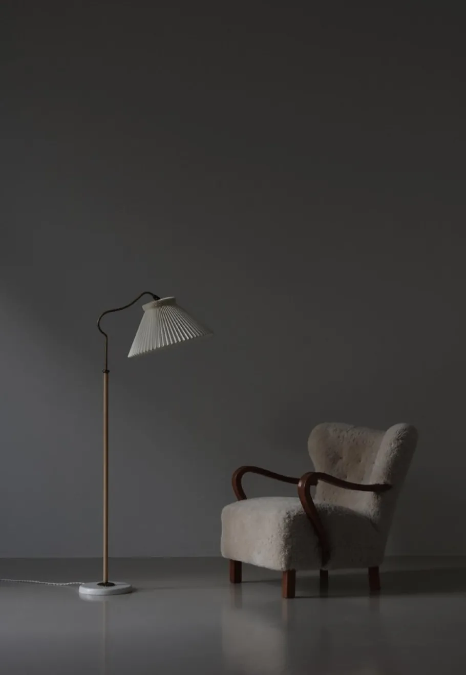 Sale Pamono Scandinavian Modern Brass Floor Lamp attributed to Bent Karlby for Lyfa, Denmark, 1940s