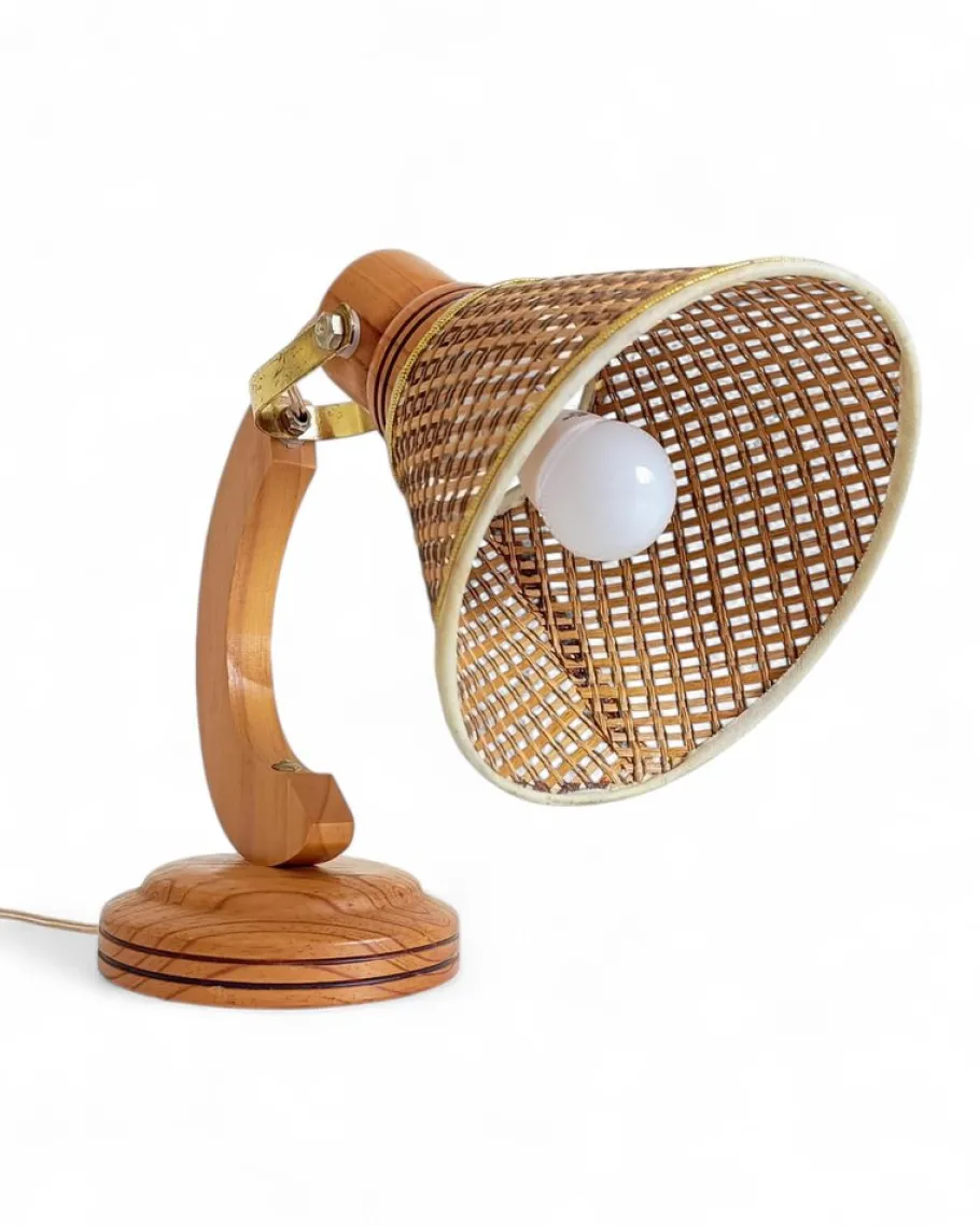 Sale Pamono Scandinavian Modern Wood and Cane Reading Lamp in the style of Solbackens Svarveri, 1970s