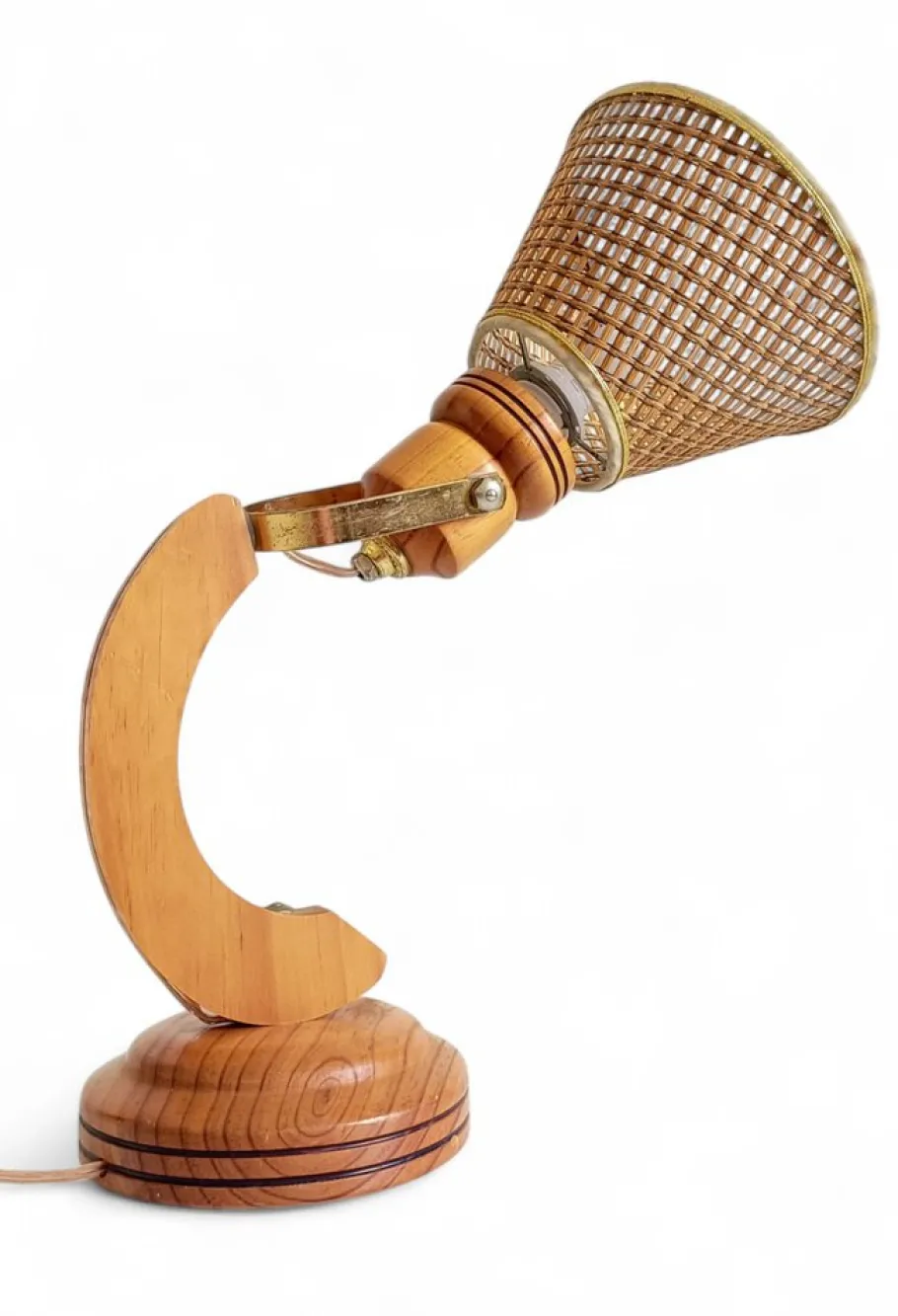 Sale Pamono Scandinavian Modern Wood and Cane Reading Lamp in the style of Solbackens Svarveri, 1970s
