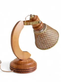 Sale Pamono Scandinavian Modern Wood and Cane Reading Lamp in the style of Solbackens Svarveri, 1970s