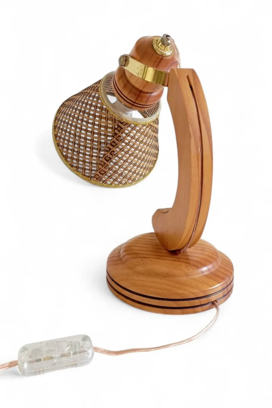 Sale Pamono Scandinavian Modern Wood and Cane Reading Lamp in the style of Solbackens Svarveri, 1970s