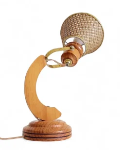 Sale Pamono Scandinavian Modern Wood and Cane Reading Lamp in the style of Solbackens Svarveri, 1970s