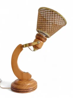 Sale Pamono Scandinavian Modern Wood and Cane Reading Lamp in the style of Solbackens Svarveri, 1970s