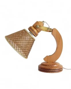 Sale Pamono Scandinavian Modern Wood and Cane Reading Lamp in the style of Solbackens Svarveri, 1970s