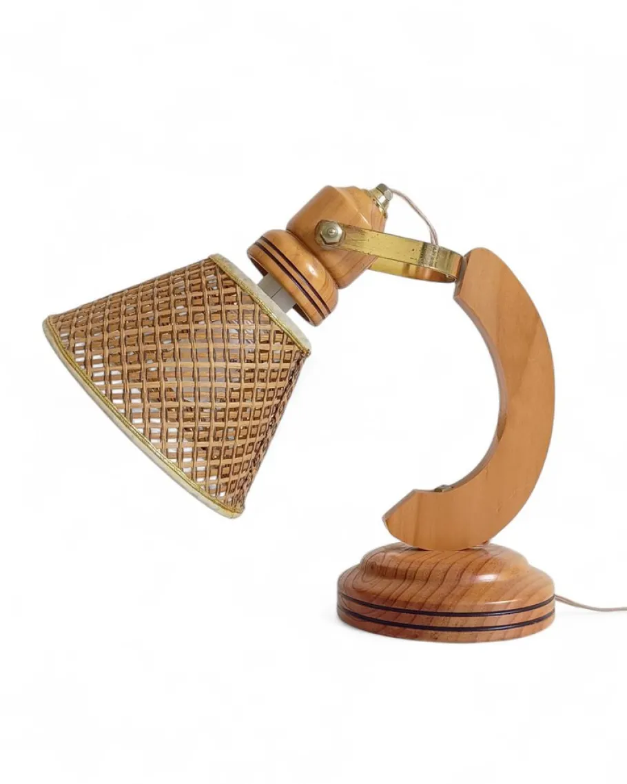 Sale Pamono Scandinavian Modern Wood and Cane Reading Lamp in the style of Solbackens Svarveri, 1970s