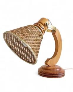 Sale Pamono Scandinavian Modern Wood and Cane Reading Lamp in the style of Solbackens Svarveri, 1970s