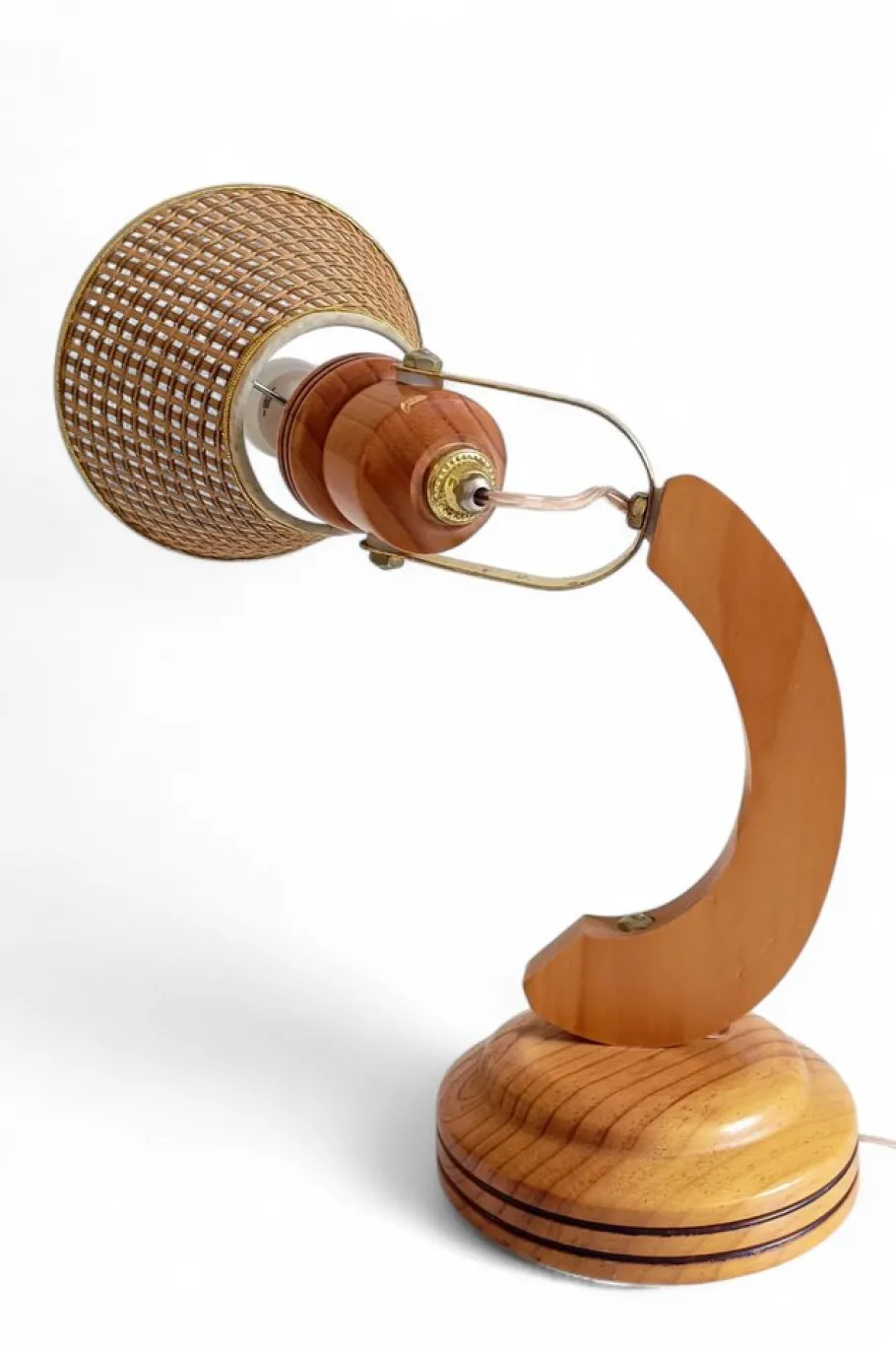 Sale Pamono Scandinavian Modern Wood and Cane Reading Lamp in the style of Solbackens Svarveri, 1970s
