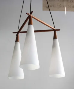 Hot Pamono Scandinavian Pendant Lamp in Teak and Opal Glass, 1960s