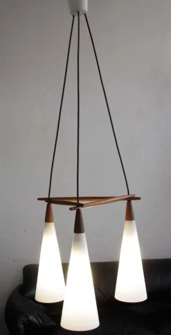 Hot Pamono Scandinavian Pendant Lamp in Teak and Opal Glass, 1960s