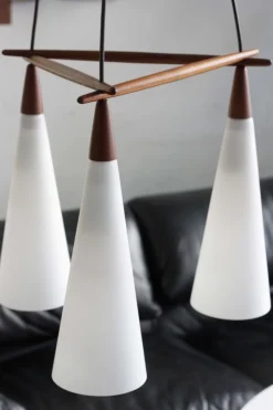 Hot Pamono Scandinavian Pendant Lamp in Teak and Opal Glass, 1960s