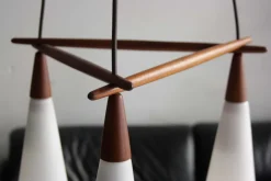 Hot Pamono Scandinavian Pendant Lamp in Teak and Opal Glass, 1960s