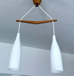 Clearance Pamono Scandinavian Pendant Light in Teak and Glass, 1960s