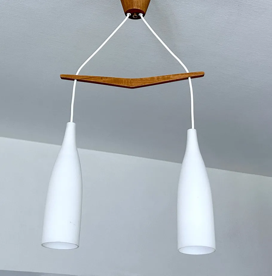 Clearance Pamono Scandinavian Pendant Light in Teak and Glass, 1960s