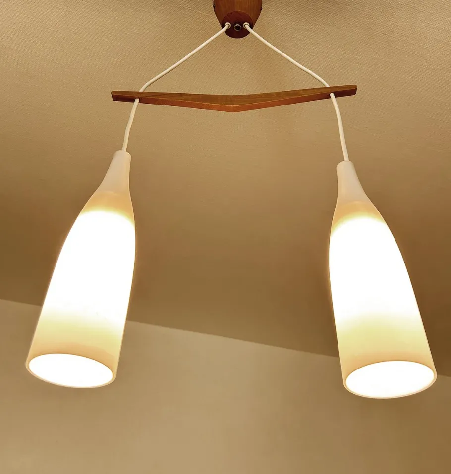 Clearance Pamono Scandinavian Pendant Light in Teak and Glass, 1960s